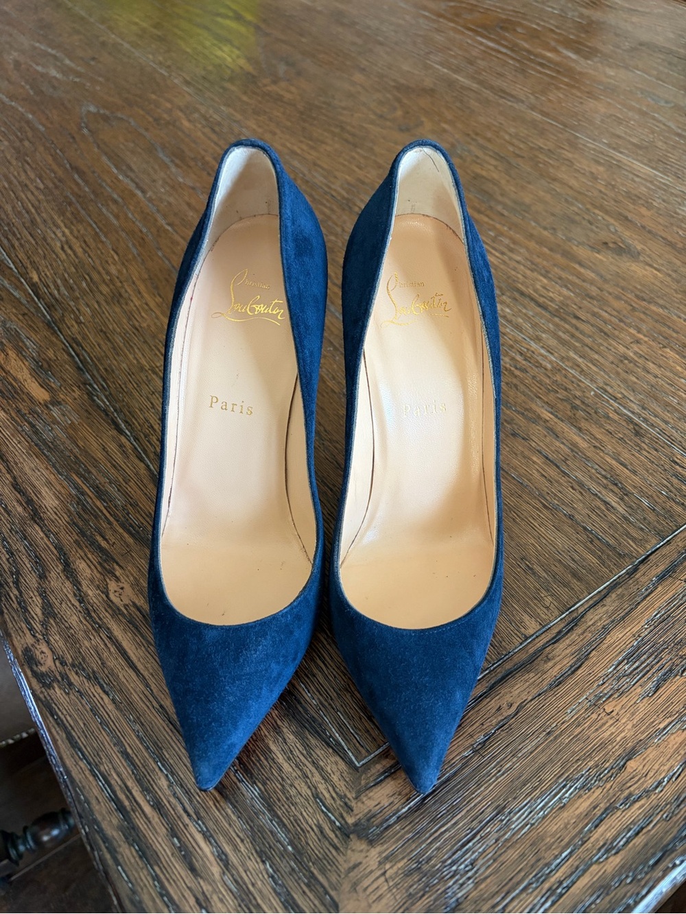 Christian Louboutin Deep Blue Suede Pointed-Toe Pumps